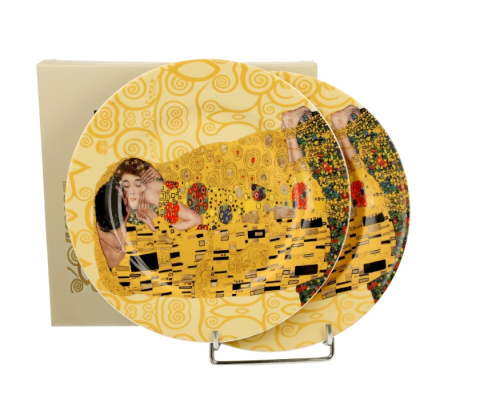 Talerze deserowe 2 szt porcelana Klimt Pocałunek ecru