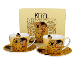 2 filiżanki spodki do kawy porcelana Klimt Pocałunek ecru