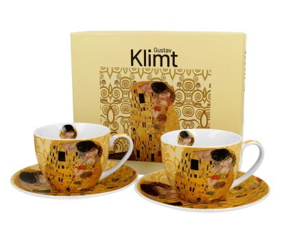2 filiżanki spodki do kawy porcelana Klimt Pocałunek ecru