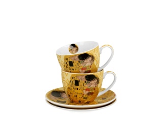 2 filiżanki spodki do kawy porcelana Klimt Pocałunek ecru