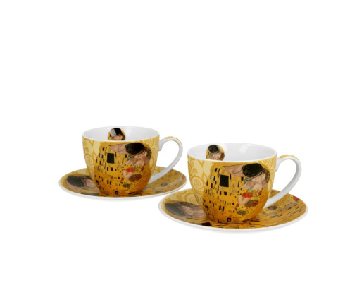 2 filiżanki spodki do kawy porcelana Klimt Pocałunek ecru
