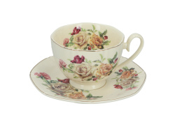 Filiżanka ze spodkiem róże Carmani na prezent na herbatę