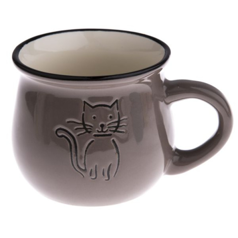 Kubek do espresso beczułka szary kot 75 ml ceramiczny
