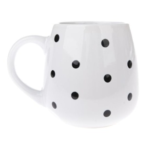 Kubek ceramiczny beczułka biały w czarne kropki do herbaty