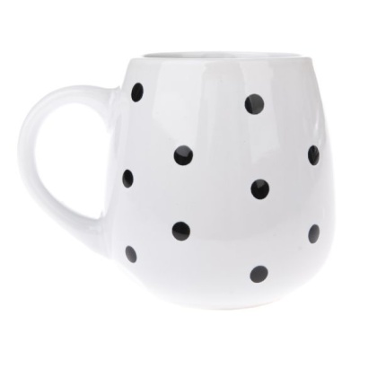 Kubek ceramiczny beczułka biały w czarne kropki do herbaty