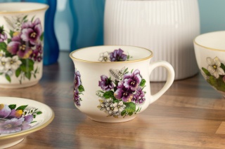 Kubek do herbaty kwiaty bratkami ceramiczny Mieroszów