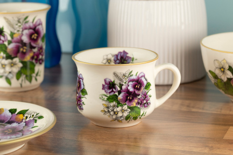 Kubek do herbaty kwiaty bratkami ceramiczny Mieroszów