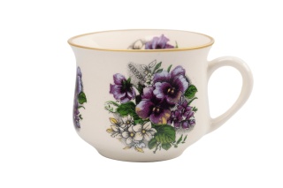 Kubek do herbaty kwiaty bratkami ceramiczny Mieroszów