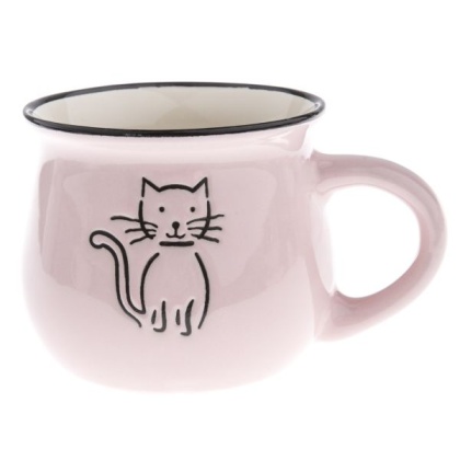 Kubek ceramiczny do espresso beczułka różowy kot 75 ml
