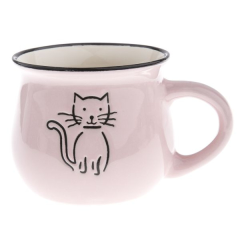 Kubek ceramiczny do espresso beczułka różowy kot 75 ml