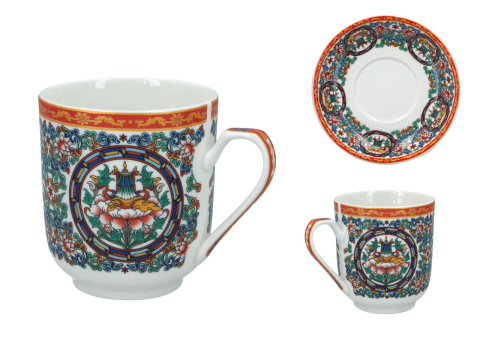 Kubek pokrywka i talerzyk porcelana orientalny wzór