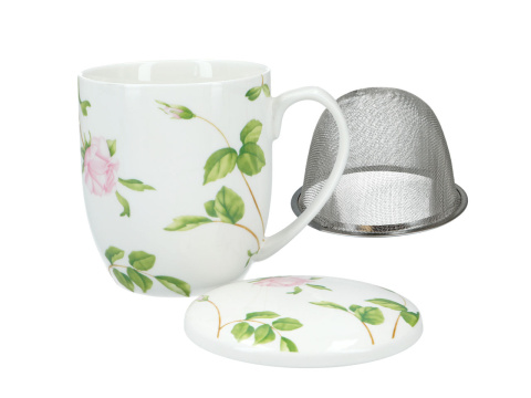Kubek z sitkiem porcelanowy róża na herbatę prezent