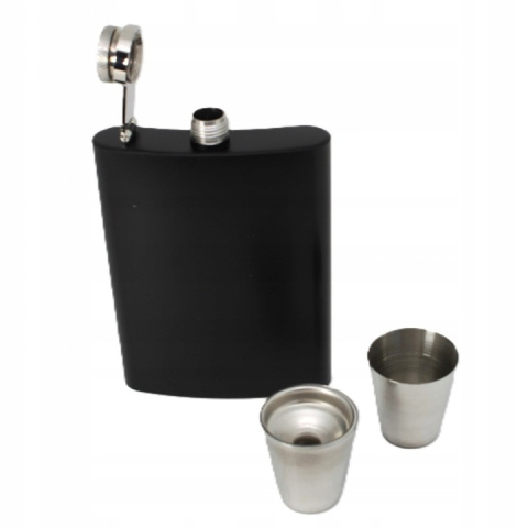 Piersiówka stalowa z kieliszkami pudełko zestaw prezentowy