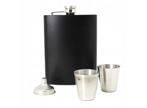 Piersiówka stalowa z kieliszkami pudełko zestaw prezentowy