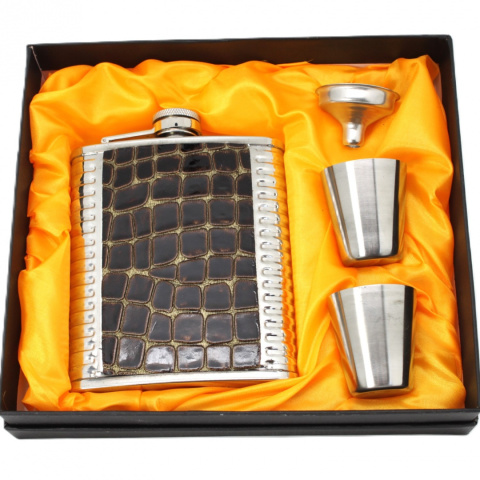 Piersiówka z kieliszkami pudełko stalowa zestaw urodzinowy