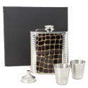 Piersiówka z kieliszkami pudełko stalowa zestaw urodzinowy