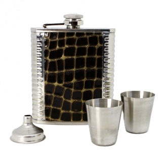 Piersiówka z kieliszkami pudełko stalowa zestaw urodzinowy