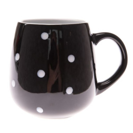 Kubek ceramiczny beczułka czarny w białe kropki do herbaty