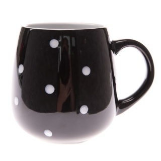 Kubek ceramiczny beczułka czarny w białe kropki do herbaty