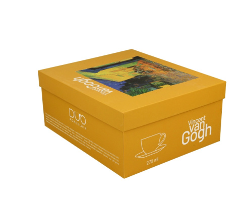 2 filiżanki ze spodkami Gogh taras kawiarni nocą do kawy