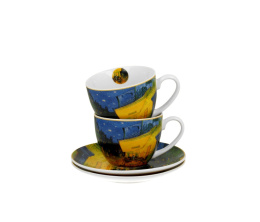 2 filiżanki ze spodkami Gogh taras kawiarni nocą do kawy
