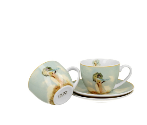 2 filiżanki ze spodkami Monet Kobieta z parasolem malarstwo