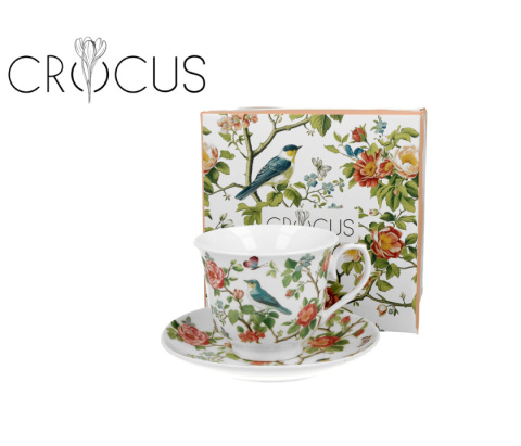 Filiżanka ze spodkiem porcelana ptaki na gałęzi do kawy