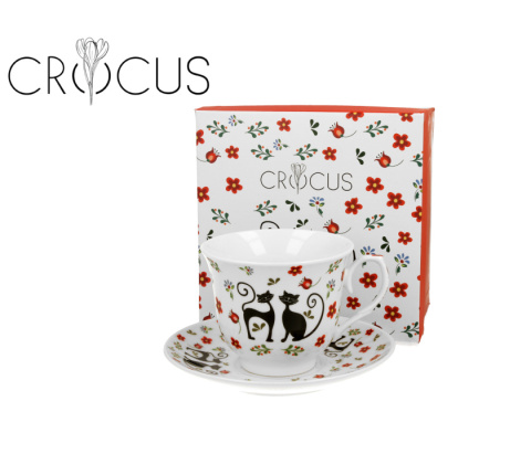 Filiżanka porcelanowa ze spodkiem koty etno do herbaty