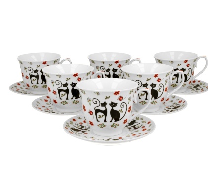 Filiżanki do kawy ze spodkami 6 szt na urodziny koty etno