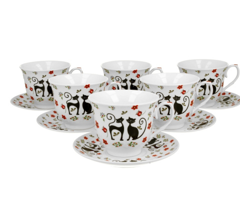 Filiżanki do kawy ze spodkami 6 szt na urodziny koty etno