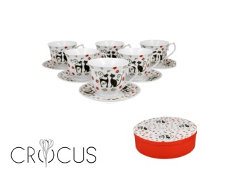 Filiżanki do kawy ze spodkami 6 szt na urodziny koty etno