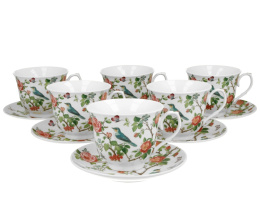 Filiżanki do kawy ze spodkami 6 szt prezent ptaki na gałęzi