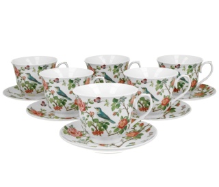 Filiżanki do kawy ze spodkami 6 szt prezent ptaki na gałęzi