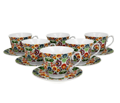 Filiżanki do kawy ze spodkami 6 szt na urodziny Łowicz