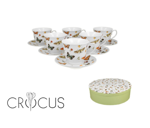 Filiżanki do kawy ze spodkami 6 szt butterflies motyle