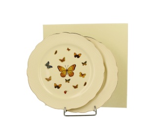 Talerze deserowe komplet 2 szt porcelana motylki ecru
