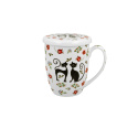 Kubek z zaparzaczem pokrywka do ziół Koty Etno porcelana