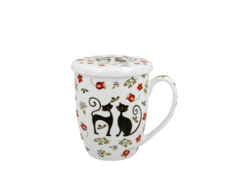 Kubek z zaparzaczem pokrywka do ziół Koty Etno porcelana