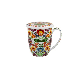 Kubek z zaparzaczem sitkiem do herbaty łowicz kwiaty