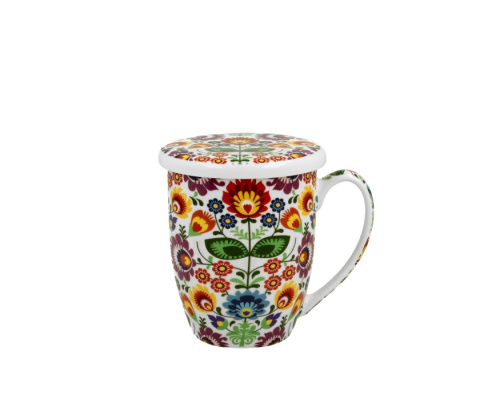 Kubek z zaparzaczem sitkiem do herbaty łowicz kwiaty