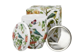 Kubek z zaparzaczem sitkiem do herbaty ptaki na gałęzi