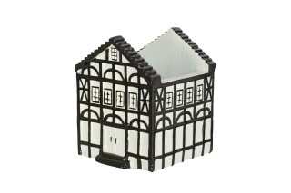 Osłonka ceramiczna domek na kwiaty biało-brązowy ozdoba