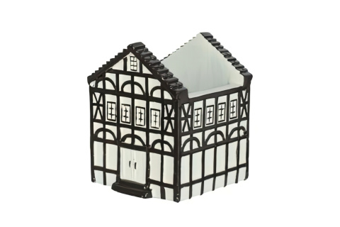 Osłonka ceramiczna domek na kwiaty biało-brązowy ozdoba