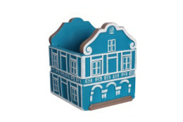 Osłonka ceramiczna domek na kwiaty doniczka niebieska