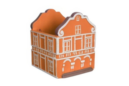 Osłonka ceramiczna domek na kwiaty doniczka pomarańcz