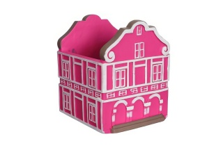 Osłonka ceramiczna domek na kwiaty doniczka różowa ozdoba