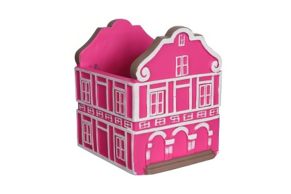 Osłonka ceramika domek na kwiaty doniczka różowa kwadratowa