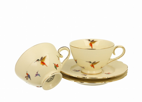 Zestaw filiżanki 6 szt spodki do herbaty kolibry prezent