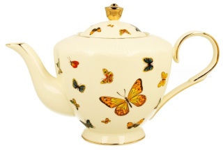 Dzbanek porcelanowy czajnik do herbaty 1,5l ecru motylki