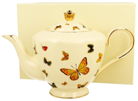 Dzbanek porcelanowy czajnik do herbaty 1,5l ecru motylki